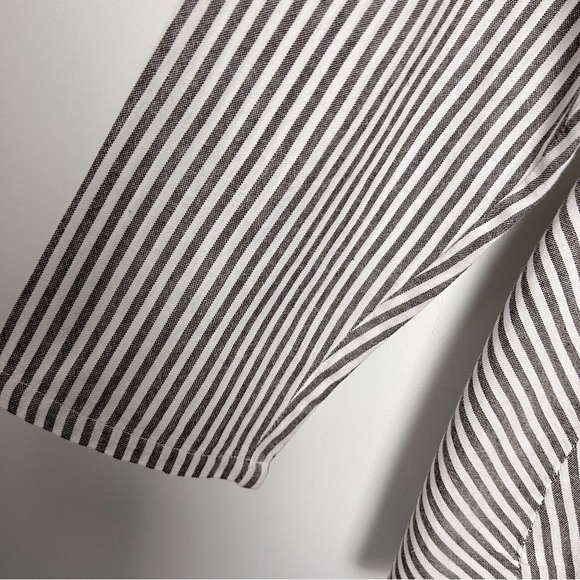 Tulip Lagenlook Shirt Brownish Gray Stripe Loose Asymmetrical Hem Button Down - Picture 5 of 14